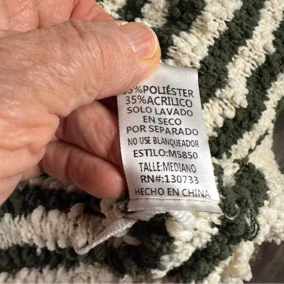 Umgee Striped Cardigan Oversized Popcorn Knit Olive & Cream Women’s Size Medium - Picture 12 of 12